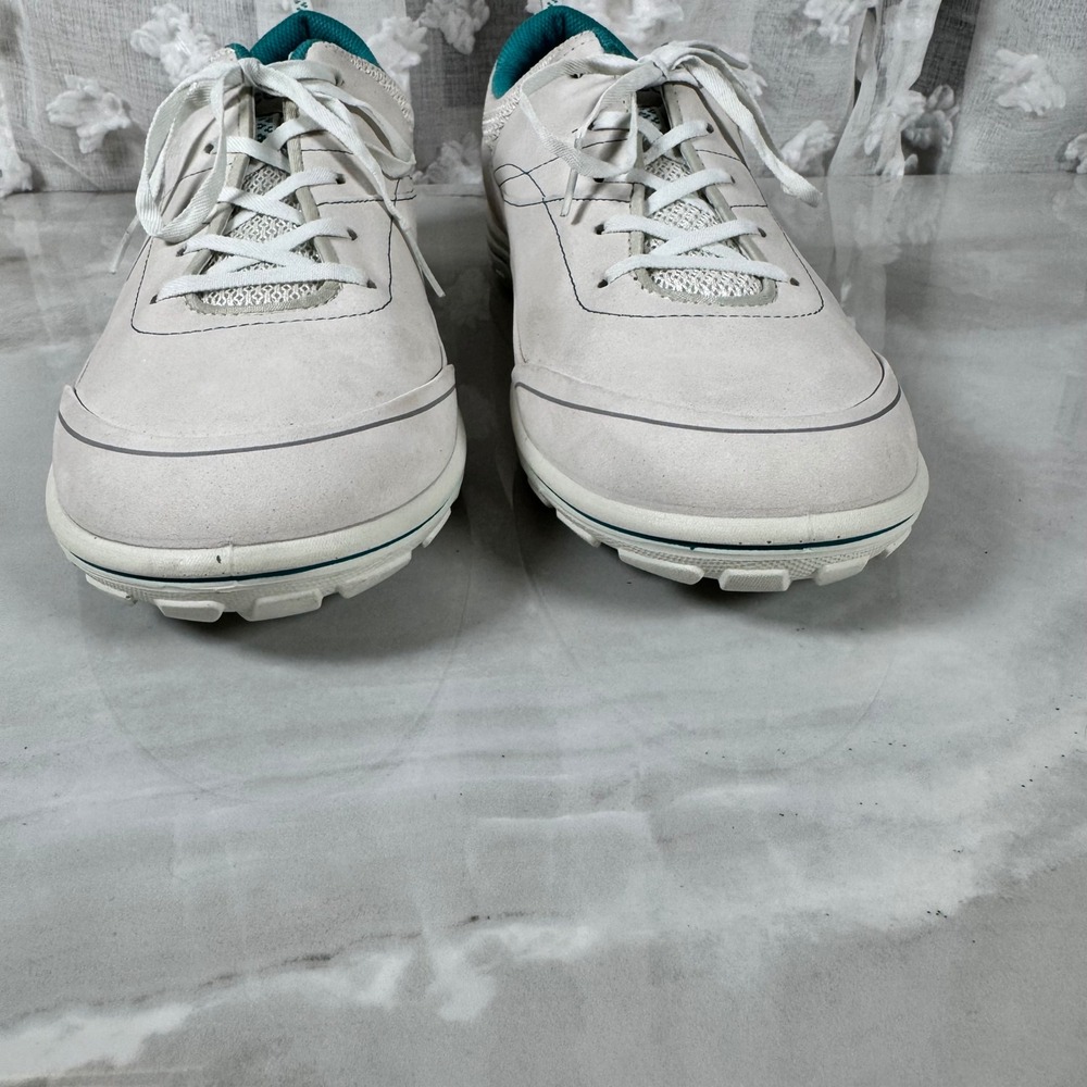 Ecco Leather Sneakers Off-White Teal Lace Up Comfort Casual EU 42 US 11/11.5 - Picture 4 of 12